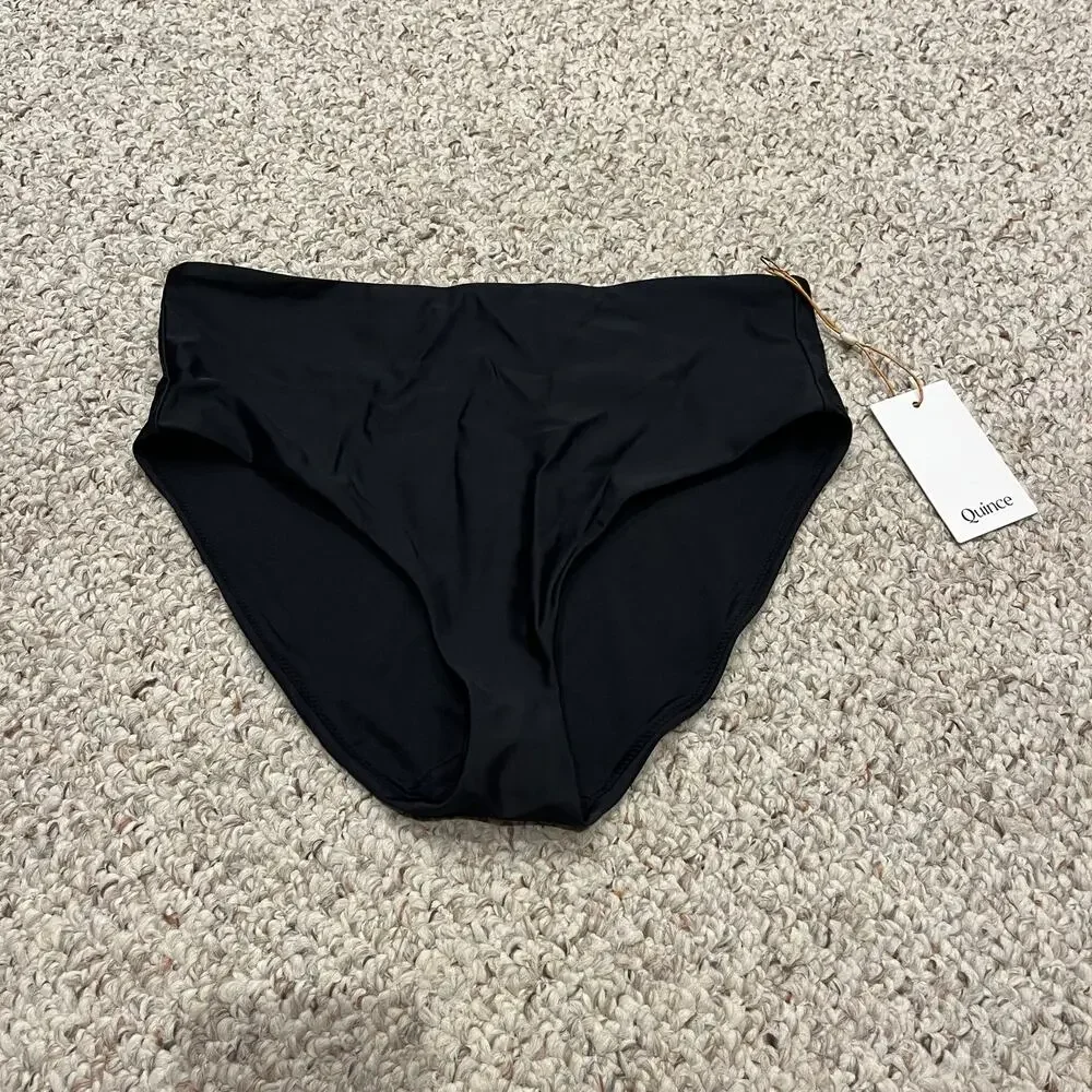 NEW Quince High Rise Bikini Bottom Black L Classic Summer Beach Casual